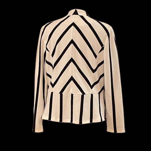 Chicos 1 Stripe Office Siren Spandex Ivory Peplum Jacket Career Long Sleeve S/M - Picture 2 of 6